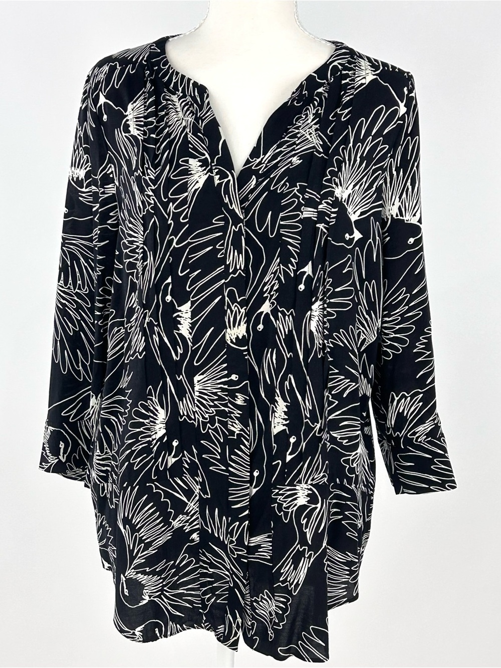 Maeve Anthropologie Bird Print Popover Tunic Top Rayon Size 6